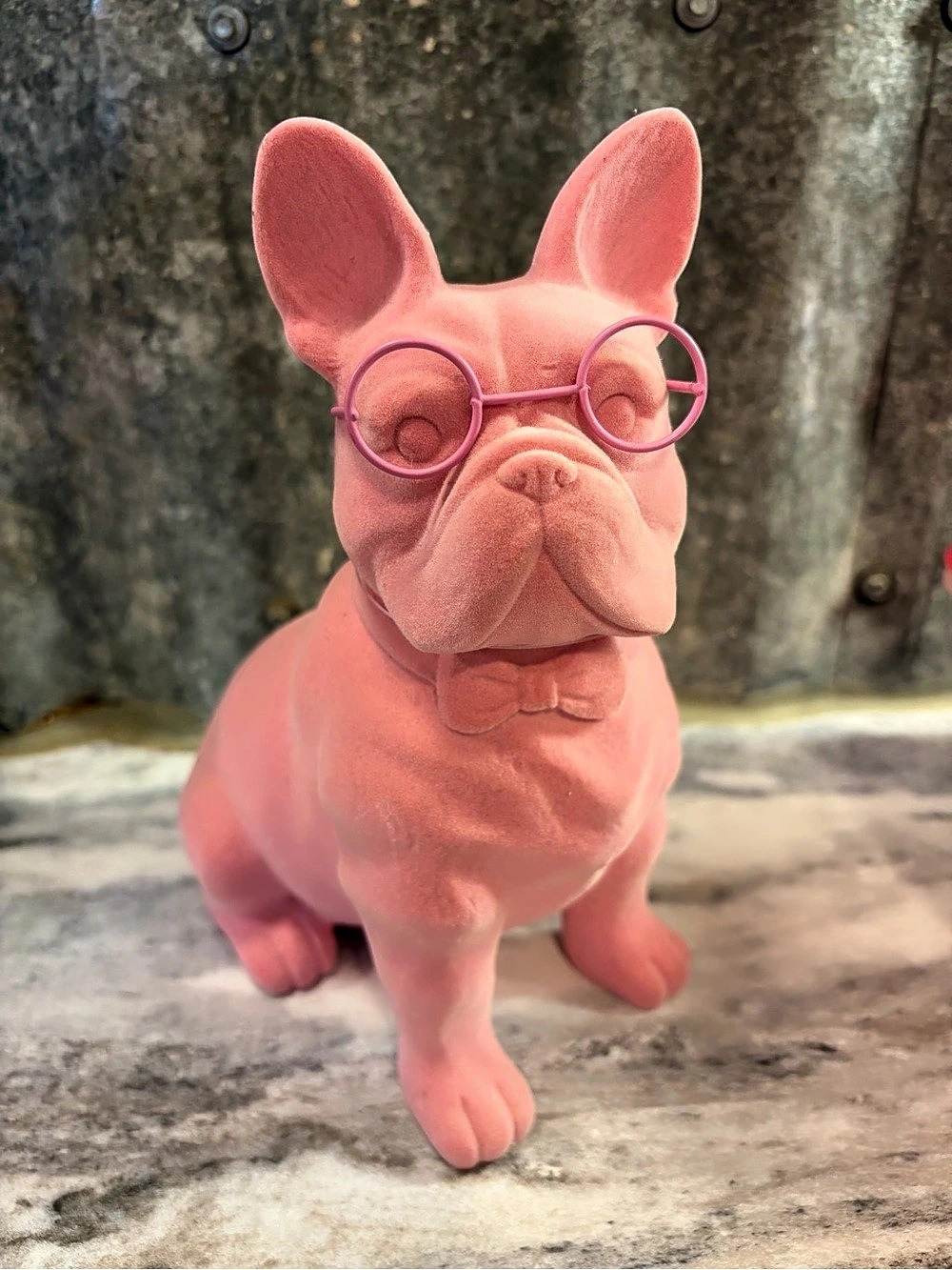 Spritz Valentine Tabletop Flocked French Bulldog Pink Figurine